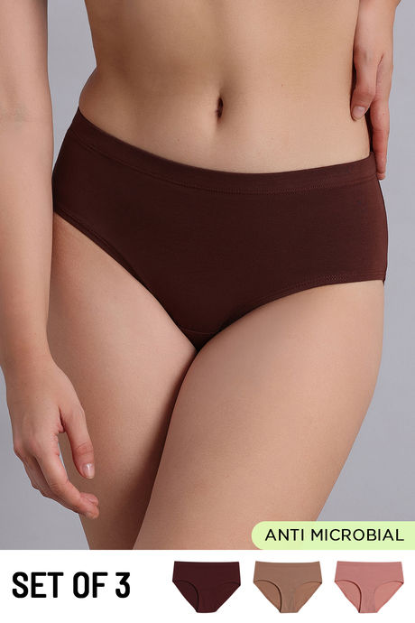 Zivame Medium Rise Full Coverage Hipster Panty (Pack of 3) - Multicolor