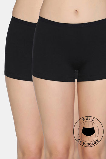 model image of Zivame Medium Rise Full Coverage Boyshorts (Pack of 2) - Black