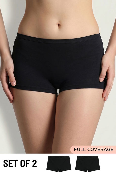 model image of Zivame Medium Rise Full Coverage Boyshorts (Pack of 2) - Black