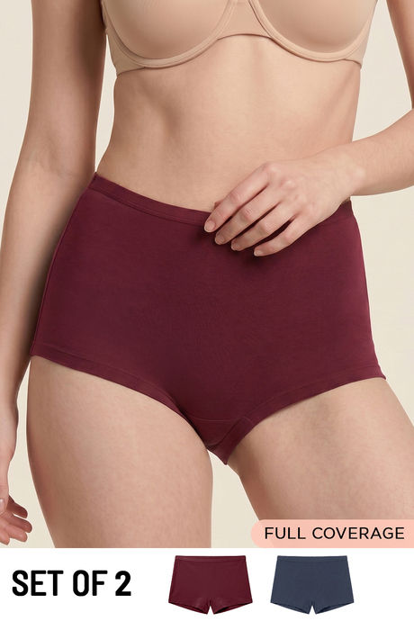 model image of Zivame Medium Rise Full Coverage Boyshort (Pack of 2) - Multicolor