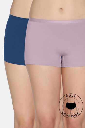 model image of Zivame Medium Rise Full Coverage Boyshorts (Pack of 2) - Multicolor