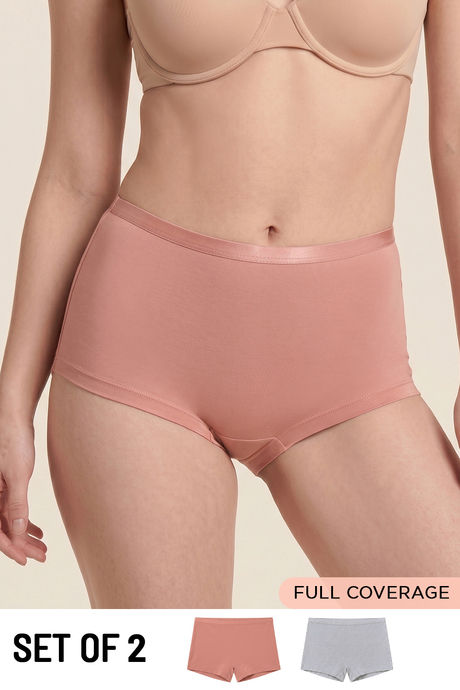 model image of Zivame Medium Rise Full Coverage Boyshort (Pack of 2) - Multicolor