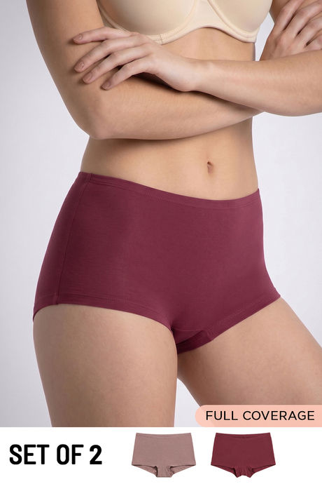 model image of Zivame Medium Rise Full Coverage Boyshort (Pack of 2) - Multicolor