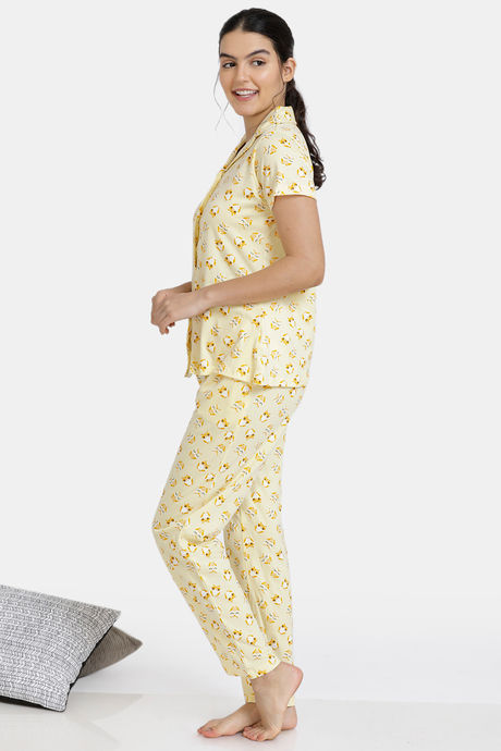Zivame Must Haves Knit Cotton Pyjama Set - Yellow — image 2