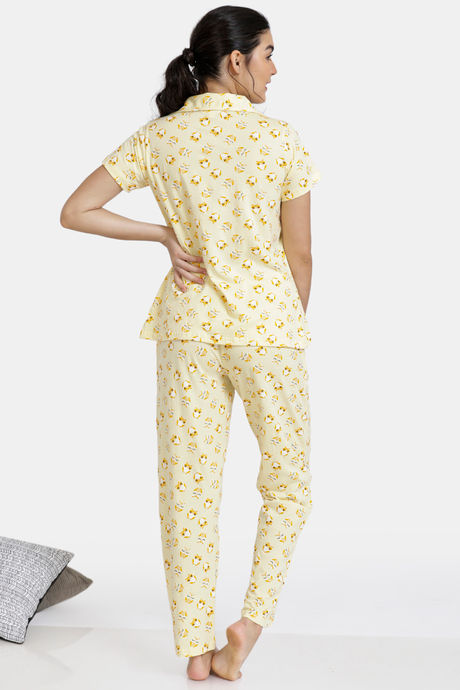 Zivame Must Haves Knit Cotton Pyjama Set - Yellow — image 3