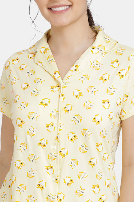 Zivame Must Haves Knit Cotton Pyjama Set - Yellow — image 4