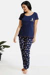 Zivame Must Haves Knit Cotton Pyjama Set - Navy — thumbnail 2