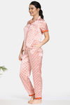 Zivame Plum Sangria Satin Pyjama Set - Peach — thumbnail 2