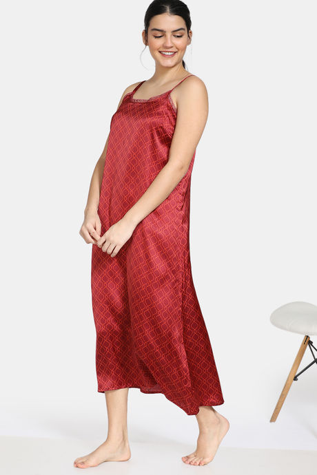 Zivame Plum Sangria Satin Mid Length Nightdress - Brown — image 2