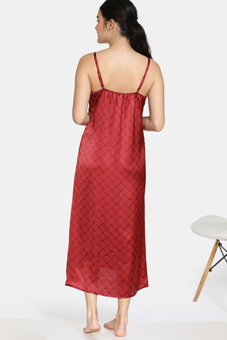 Zivame Plum Sangria Satin Mid Length Nightdress - Brown — image 3