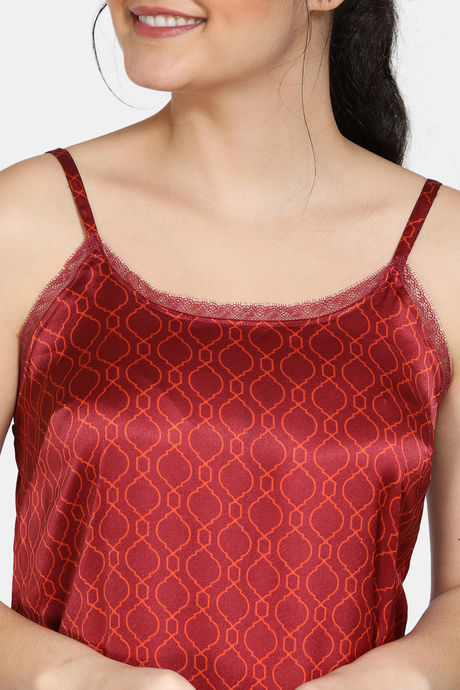 Zivame Plum Sangria Satin Mid Length Nightdress - Brown — image 4