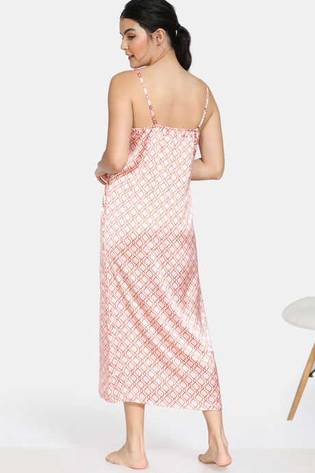 Zivame Plum Sangria Satin Mid Length Nightdress - Peach — image 3