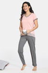 Zivame Summer Blush Knit Cotton Blend Pyjama Set - Peach — thumbnail 1