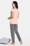 Zivame Summer Blush Knit Cotton Blend Pyjama Set - Peach — thumbnail 3
