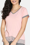 Zivame Summer Blush Knit Cotton Blend Pyjama Set - Peach — thumbnail 4