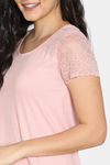 Zivame Summer Blush Knit Cotton Blend Mid Length Nightdress - Peach — thumbnail 4