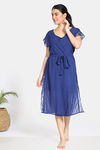 Zivame Zivame Bridal Trousseau Knit Viscose Night Robe - Navy — thumbnail 1