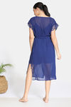 Zivame Zivame Bridal Trousseau Knit Viscose Night Robe - Navy — thumbnail 3