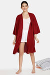 Zivame Bridal Trousseau Polyester Knee Length Robe - Maroon — thumbnail 1