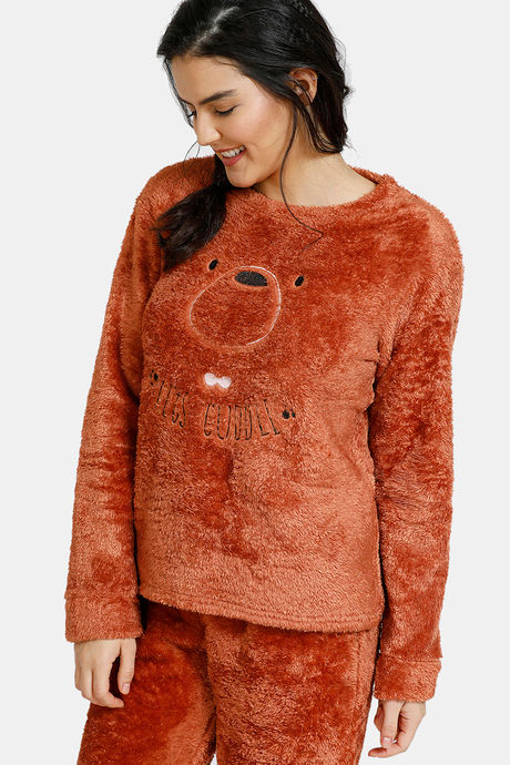 Zivame Fluffy Fur Polyester Top - Brown — image 2