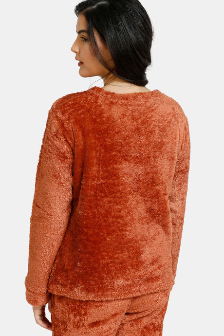 Zivame Fluffy Fur Polyester Top - Brown — image 3