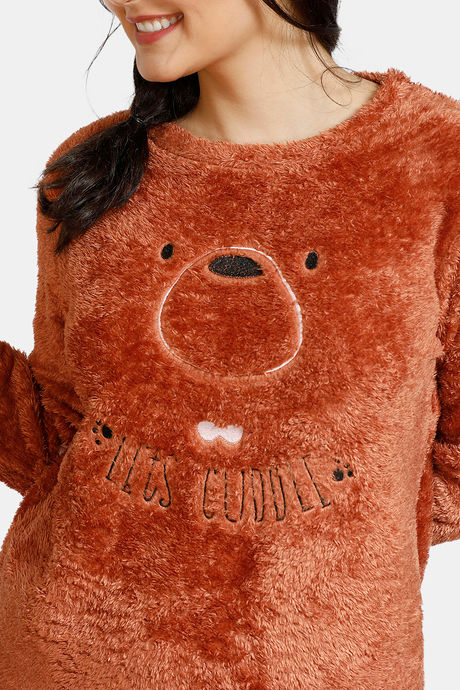 Zivame Fluffy Fur Polyester Top - Brown — image 5