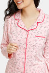 Zivame Slumber Chic Knit Cotton  Pyjama Set - Pink — thumbnail 4