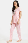 Zivame Slumber Chic Knit Cotton Pyjama Set - Pink — thumbnail 2