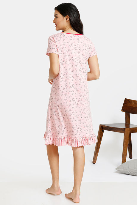 Zivame Slumber Chic Knit Cotton Knee Length Nightdress - Pink — image 3