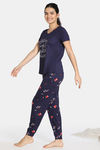 Zivame Nordic Nights Butter-Soft Poly Knit Pyjama Set - Navy Blue — thumbnail 2