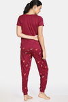 Zivame Nordic Nights Butter-Soft Poly Knit Pyjama Set - Maroon — thumbnail 3