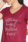 Zivame Nordic Nights Butter-Soft Poly Knit Pyjama Set - Maroon — thumbnail 4