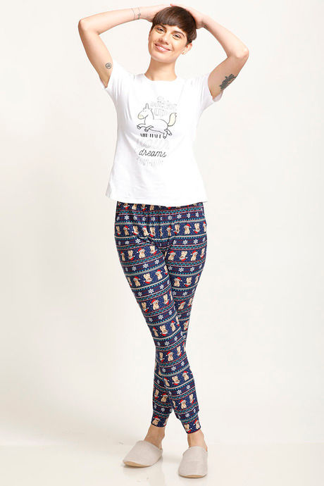 Zivame Lazy Days Knit Cotton Blend Pyjama- Navy — image 4