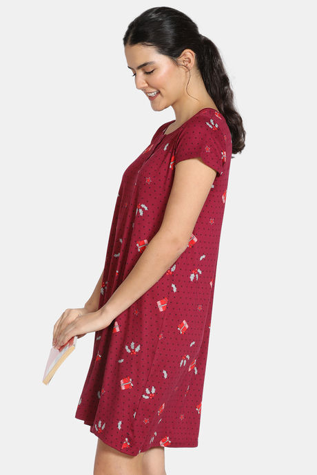 Zivame Nordic Nights Butter-Soft Poly Knit Knee Length Nightdress- Maroon — image 2