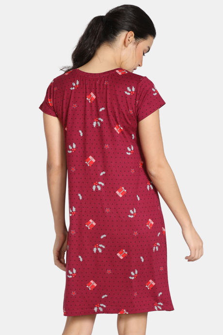 Zivame Nordic Nights Butter-Soft Poly Knit Knee Length Nightdress- Maroon — image 3