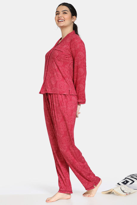 Zivame Starstruck Butter-Soft Poly Knit Pyjama Set - Maroon — image 2