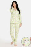 Zivame Three Musketeers Knit Cotton Pyjama Set - Green N Print — thumbnail 1