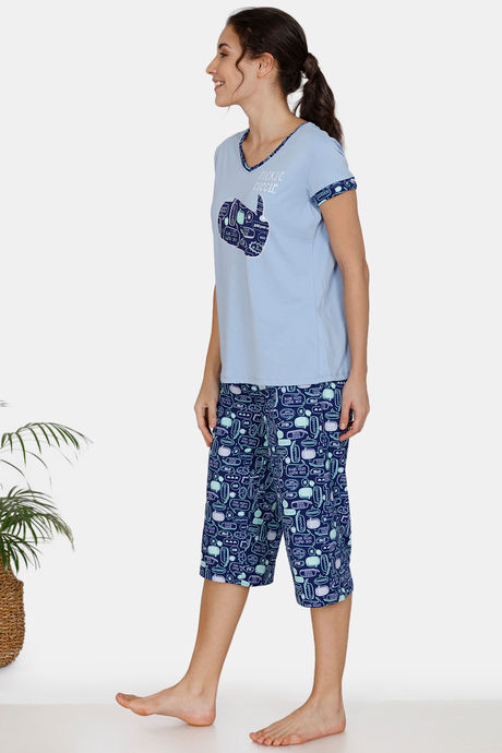 Zivame Fun & Frolic Butter-Soft Poly Knit Capri Set - Blue — image 2