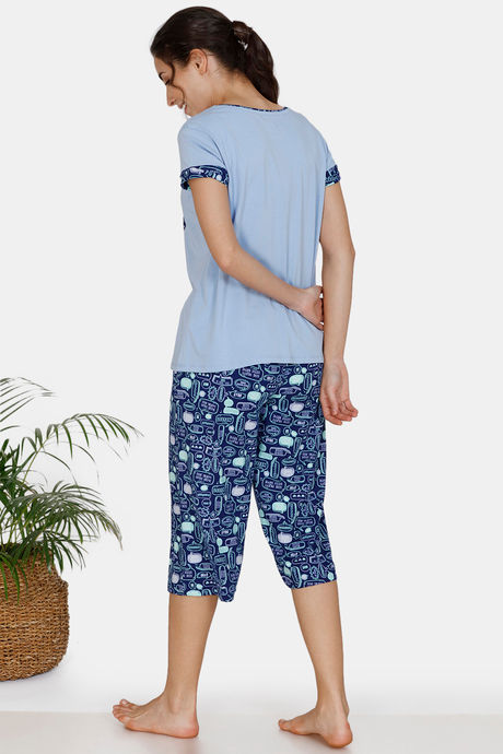 Zivame Fun & Frolic Butter-Soft Poly Knit Capri Set - Blue — image 3