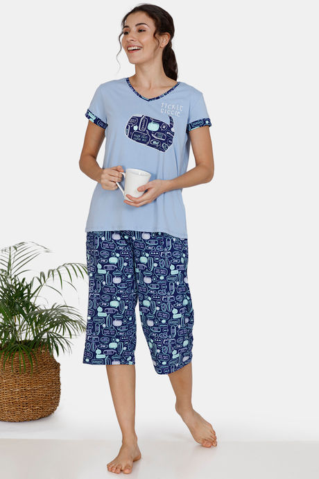 Zivame Fun & Frolic Butter-Soft Poly Knit Capri Set - Blue — image 4