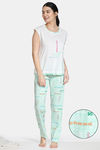Zivame Fun & Frolic Knit Cotton Pyjama Set - Green White — thumbnail 1