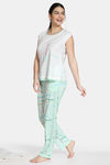 Zivame Fun & Frolic Knit Cotton Pyjama Set - Green White — thumbnail 2