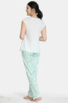 Zivame Fun & Frolic Knit Cotton Pyjama Set - Green White — thumbnail 3