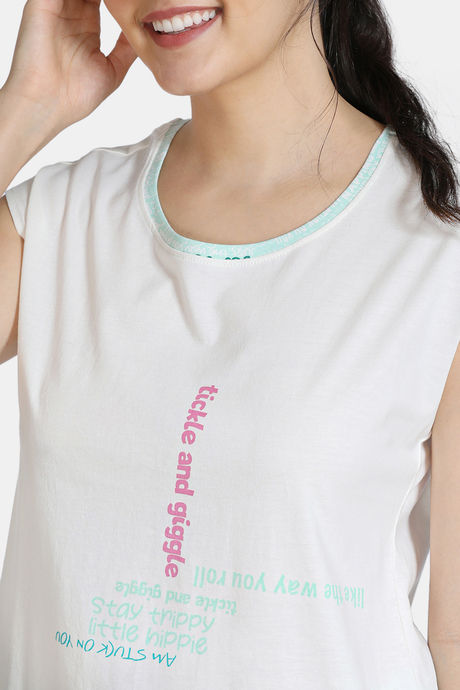 Zivame Fun & Frolic Knit Cotton Pyjama Set - Green White — image 4