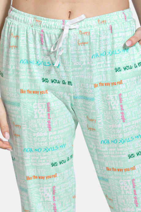 Zivame Fun & Frolic Knit Cotton Pyjama Set - Green White — image 5