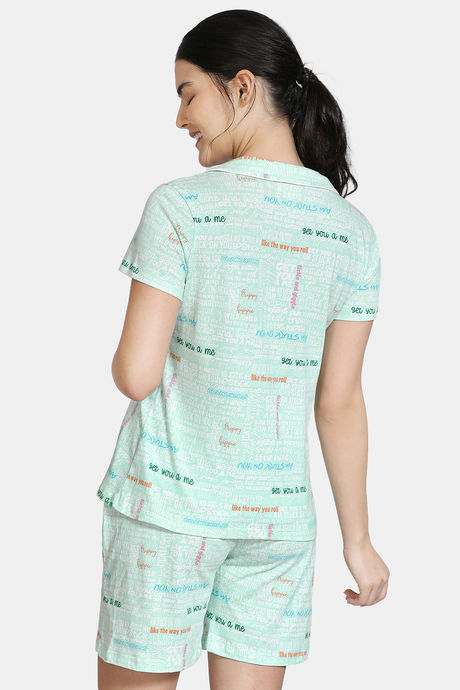 Zivame Fun & Frolic Knit Cotton Shorts Set - Green — image 3