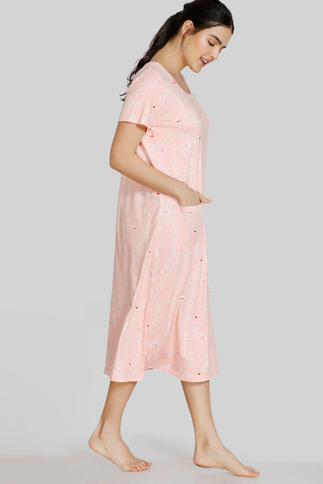 Zivame Sassy Mouse Butter- Soft Poly Knit Mid Length Nightdress - Pink — image 2