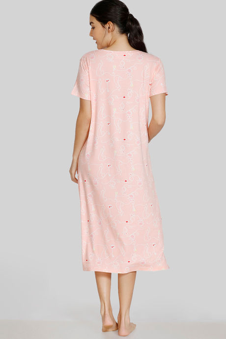Zivame Sassy Mouse Butter- Soft Poly Knit Mid Length Nightdress - Pink — image 3