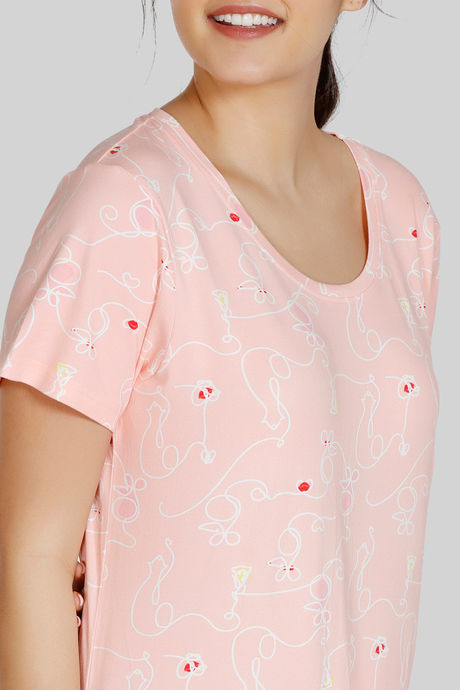 Zivame Sassy Mouse Butter- Soft Poly Knit Mid Length Nightdress - Pink — image 4
