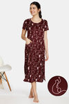 Zivame Sassy Mouse Butter- Soft Poly Knit Mid Length Nightdress - Wine — thumbnail 1